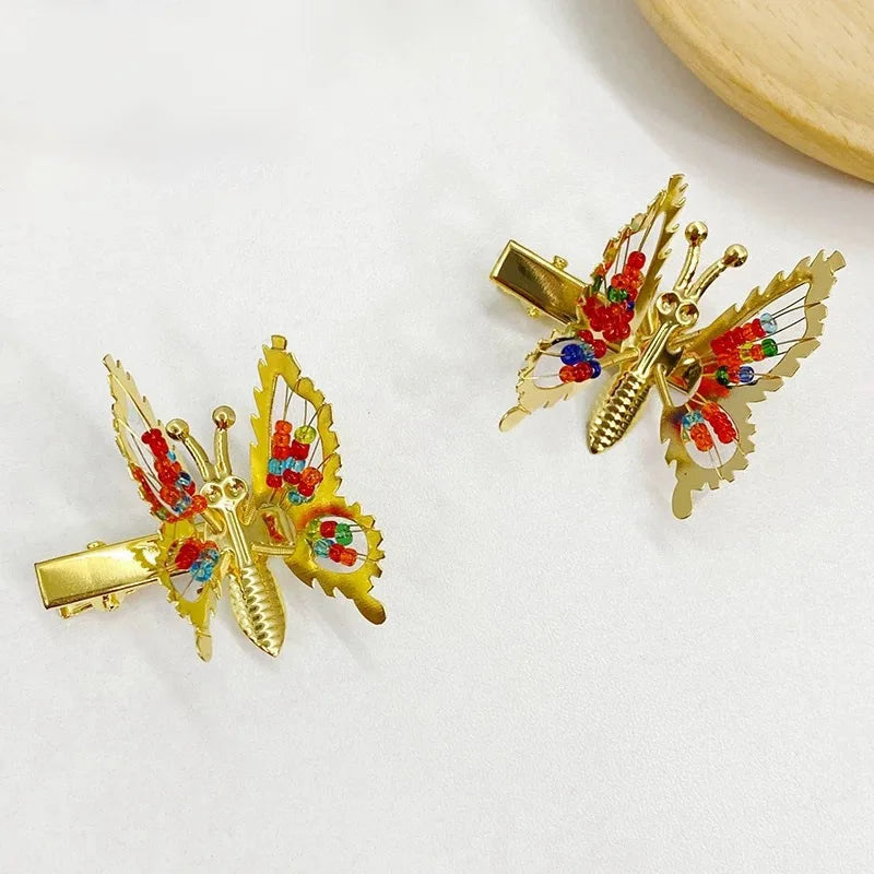 2Pcs 3D Movable Butterfly Shaped Hair Clip Metal Hollow Metallic Flying Butterfly Barrette Kit Hair Accessories Women Goldsilver Vue colorfulgold