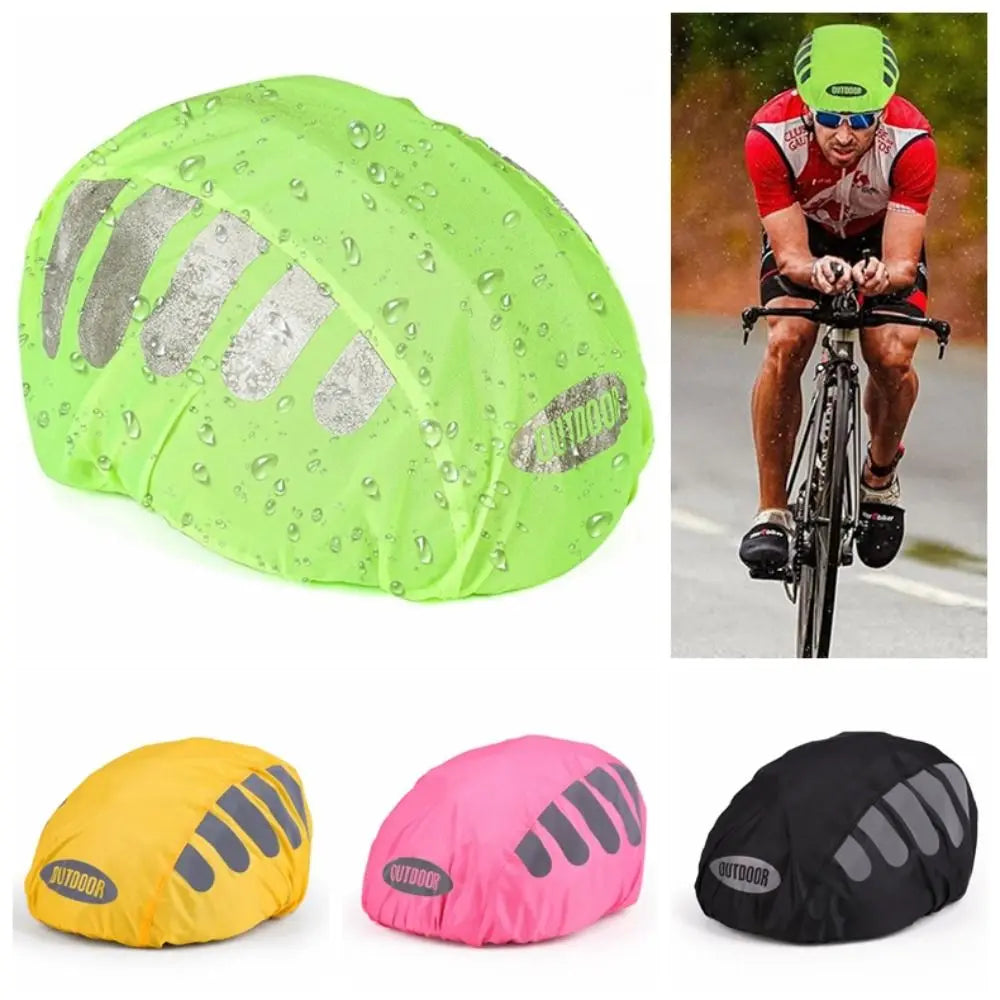 Reflective Strip Bike Helmet Rain Cover High Visibility Windproof Bicycle Helmet Cover Adjustable Waterproof Vue Orange