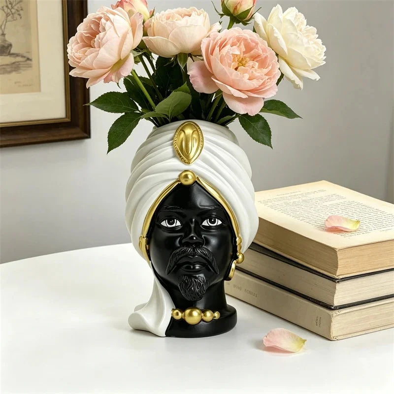 Black Gold Moorish Bust Resin Vase Luxury Home Hall TV Console Table Decor Centerpiece For Living Room Birthday Gift For Her Vue