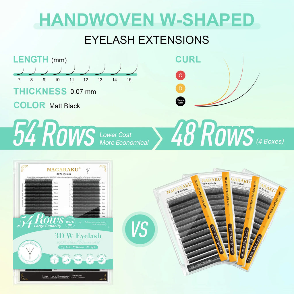 NAGARAKU 8640fans 3D/4D/5D W Shape 54 Rows Natural Soft Light Hand Woven Fans Automatic Flower False Eyelashes Extensions Vue