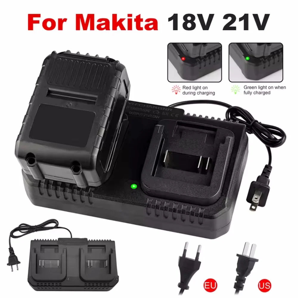 Dual Slot Charger 18V 21V Li-ion Battery Charger for Makita BL1415 BL1815 BL1830 BL1850 Electric Drill Power Tools EU US Plug Vue