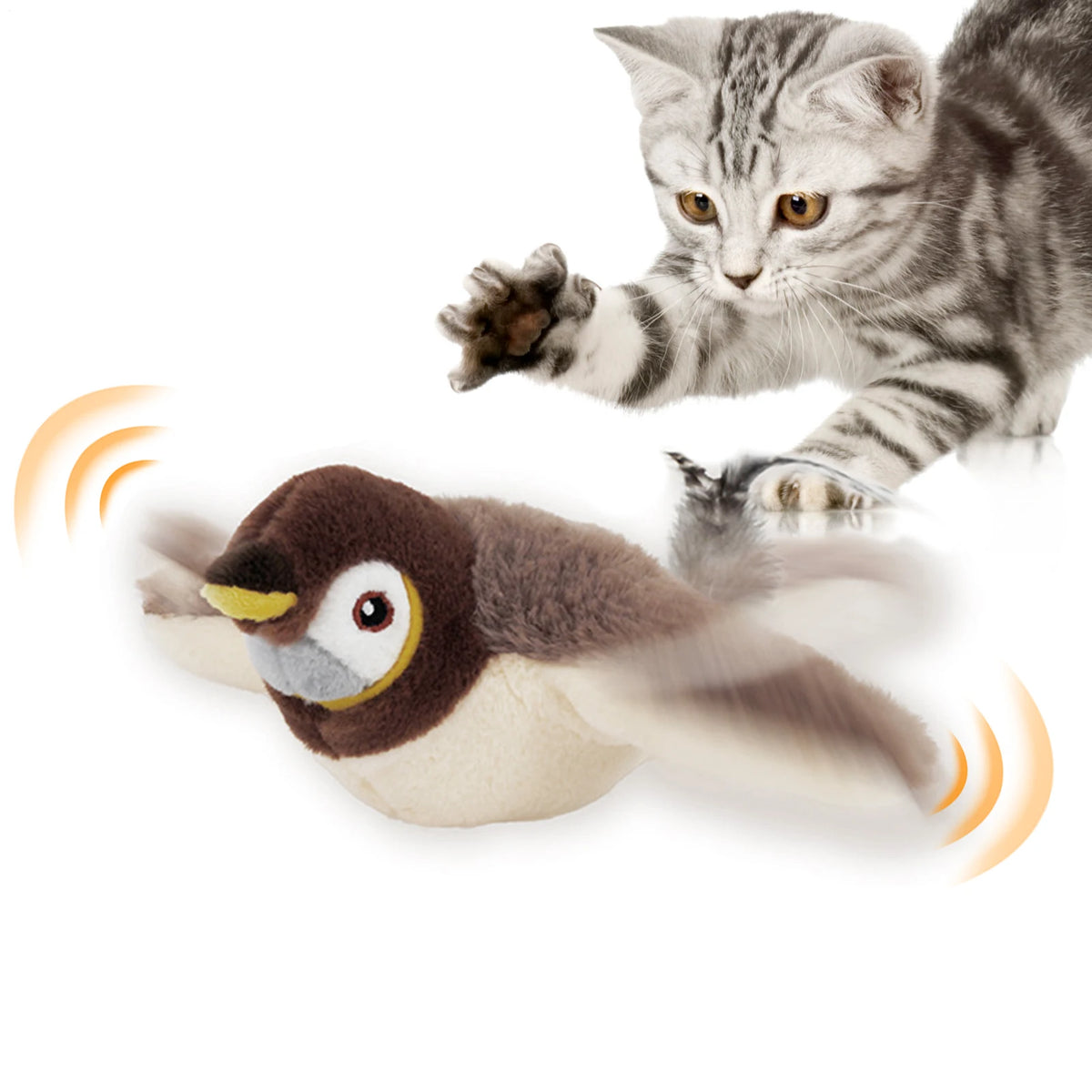 Cat Interactive Toy Chirping Bird , 500mAh Rechargeable Interactive Flapping Chirping Bird Cat Toy Smart Simulation Bird Toy Vue