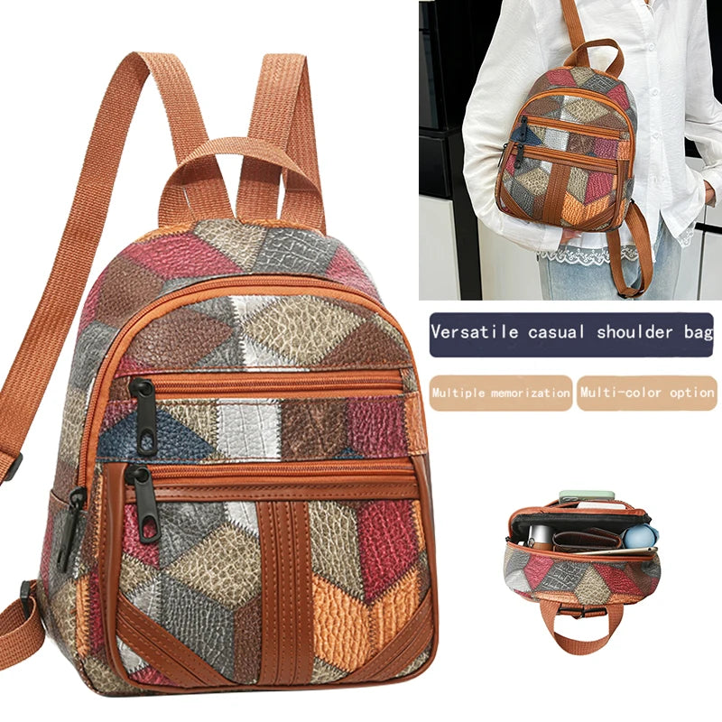 Vintage Women's Patchwork Backpack Multi-texture Design Daily Use