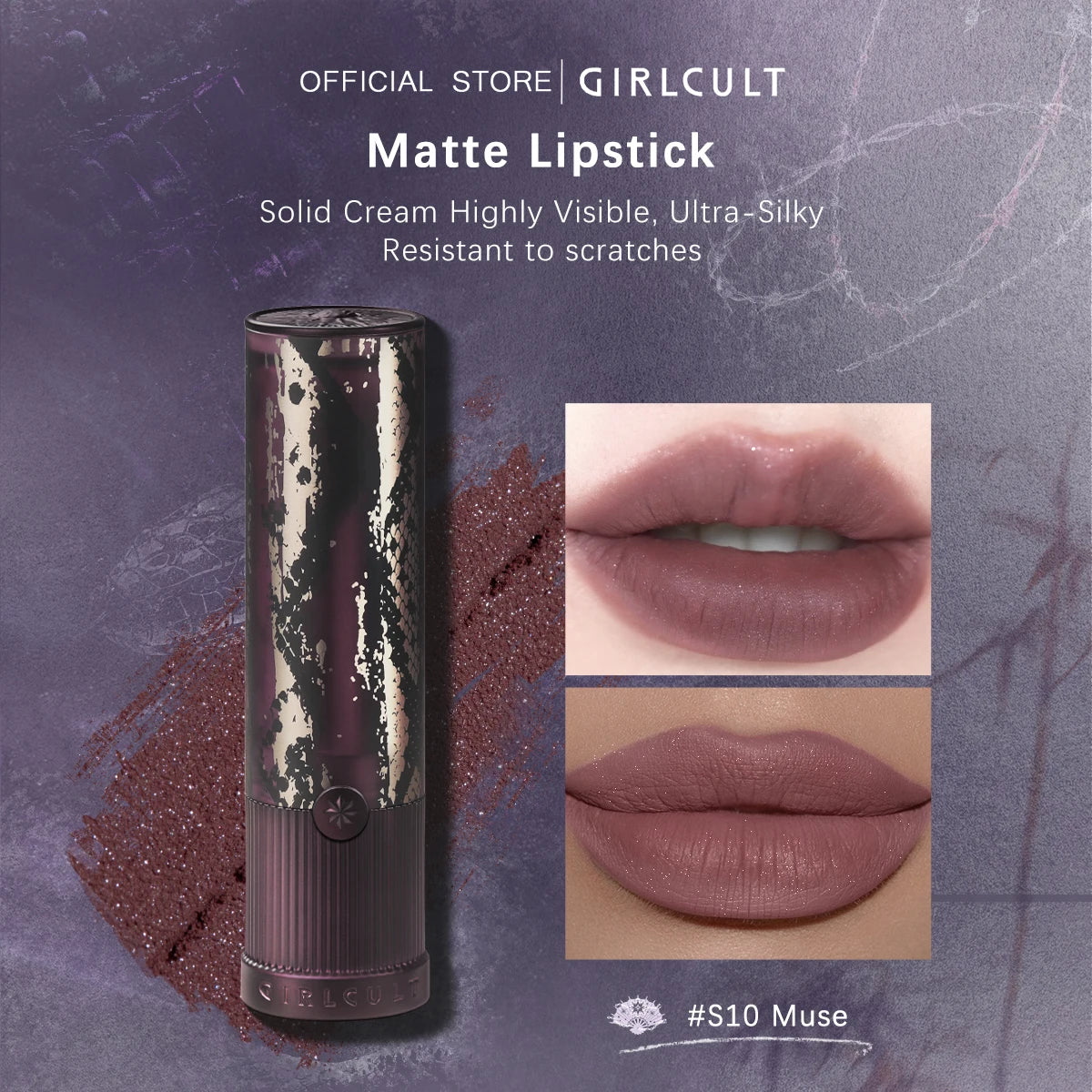Girlcult Matte Lipstick(S08-S10),Matte Texture,Smooth & Non-Drying,Velvety Matte Finish,Silky Matte Texture,High Color Payoff Vue S10 Muse