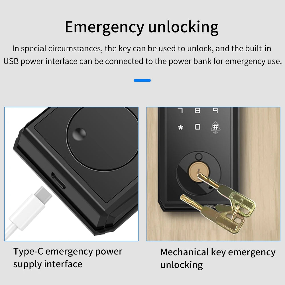 WiFi Smart Door Lock Fingerprint Electronic Deadbolt Keypad Tuya App Mobile Unlock and Monitor Keyless Entry Auto Dead Bolt Lock Vue
