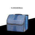 Crocodile Pattern Trunk Storage Box ，Artificial Leather Large Storage Bag Folding Organizer Boxs Waterproof Auto Accessories Vue Blue-S