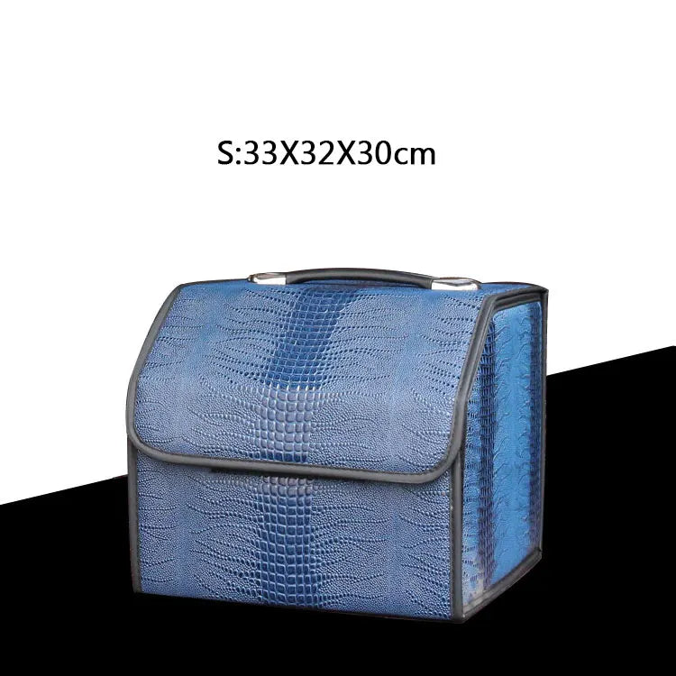 Crocodile Pattern Trunk Storage Box ，Artificial Leather Large Storage Bag Folding Organizer Boxs Waterproof Auto Accessories Vue Blue-S