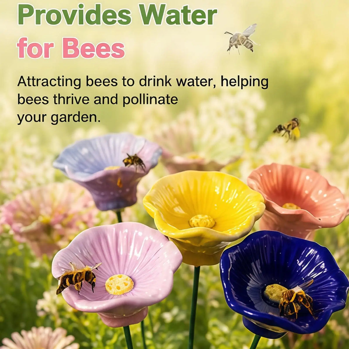 6 Pieces Bird Bath Garden Bee Watering Station Flower Pollinator Drinking Rain Catcher for Patio Lawn Backyard Balcony Deck Vue