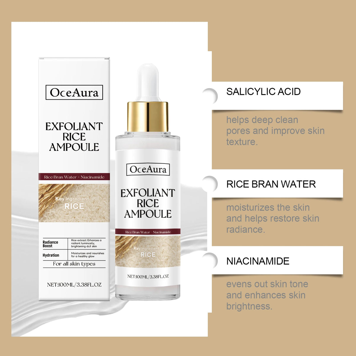 Rice Exfoliating Essence Dead Skin Removal Oil Control Brightening Moisturizing Nourishing Improve Roughness Nicotinamide Serum Vue