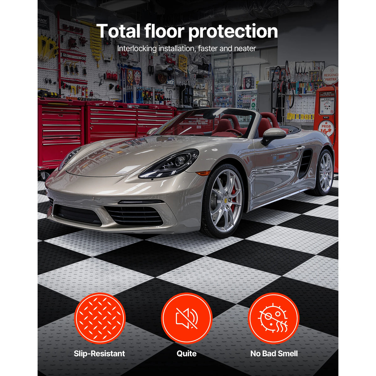 Interlocking Garage Floor Tiles Diamond Plate PVC Mats 8 & 16 Pack Interlocking Floor Tiles Vue
