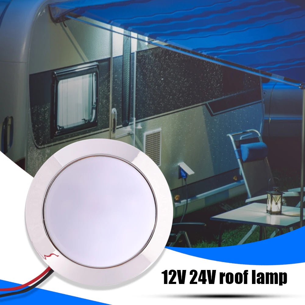 12V Round Shape Motorhome LED Lights 200LM Auto Dome Reading Lamp 1.8W 24 SMT LED Panel RV Ceiling Lamp for Boat Camping Trailer Vue