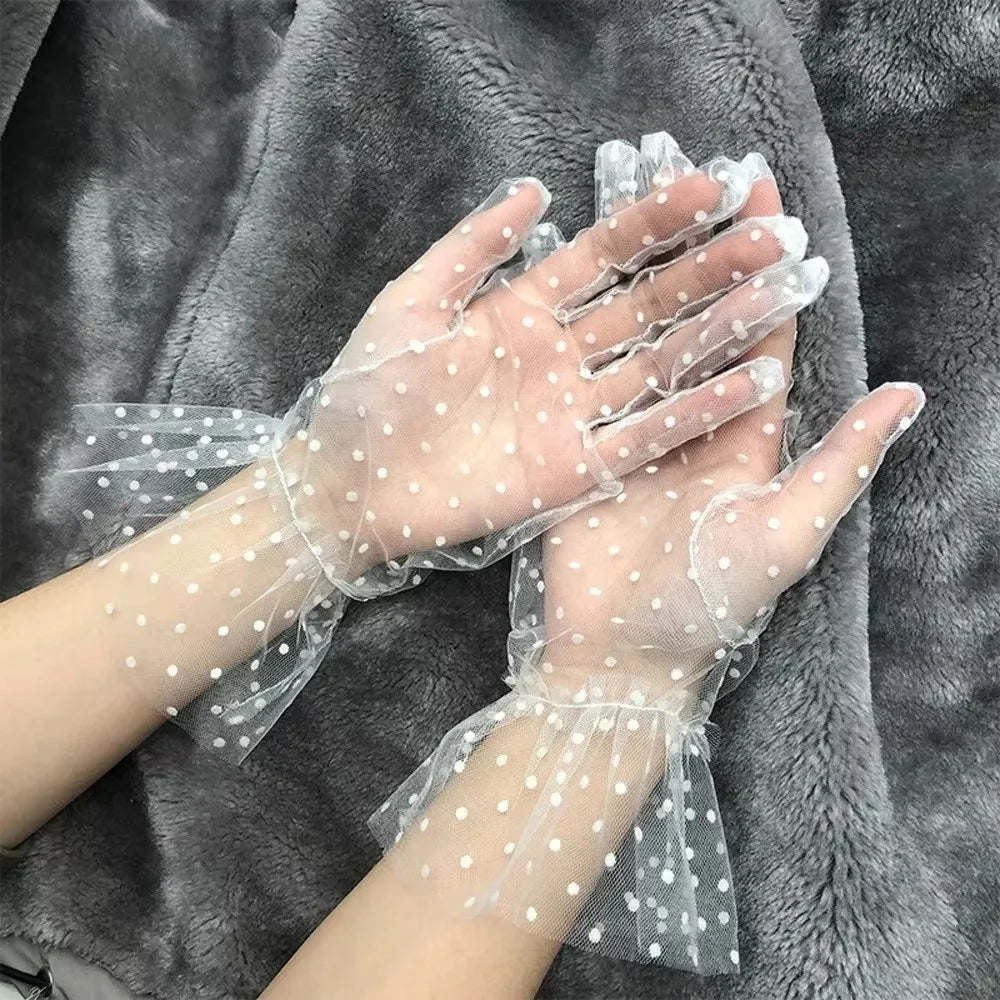 Fashion Ultra Thin Tulle Polka Dot Gloves Full Finger Breathable Lace