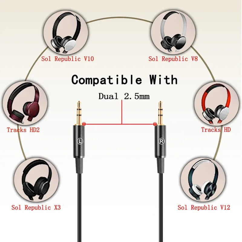 Replacement Cable for Sol Republic Master Tracks HD V8 V10 V12 X3 3.5mm to 2.5mm Audio Wire with Mic for iPhone Mi Headphone Vue