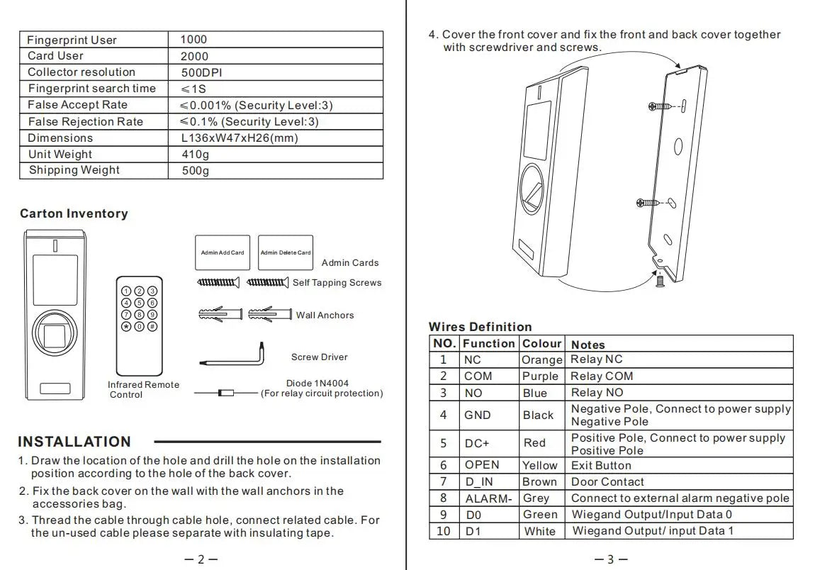 IP65 Waterproof RFID 125khz Biometrics Fingerprint Access Controler 2000 card User 1000 Finger Door Access Control Reader Opener Vue