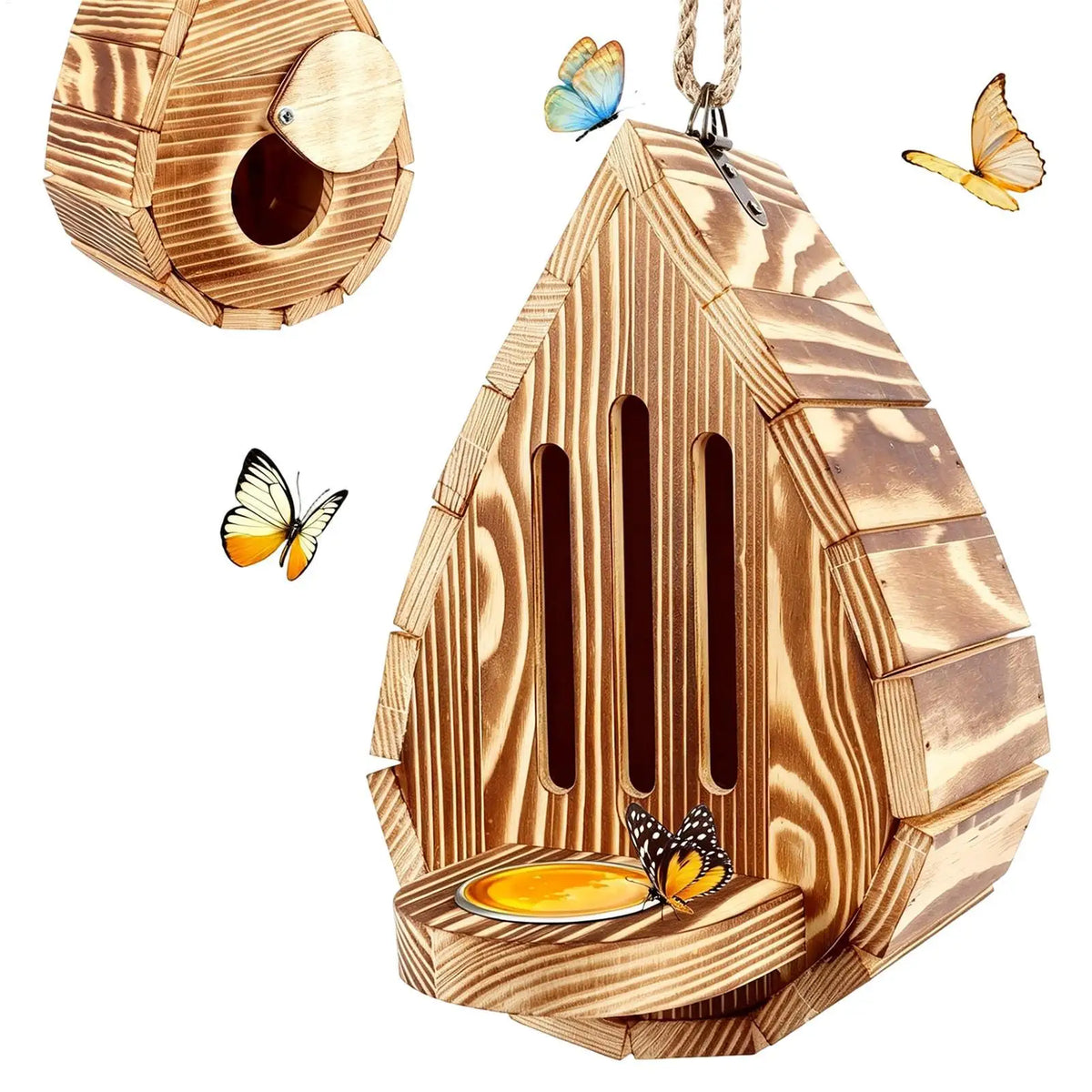 Butterfly Feeder Hangable Wooden Habitat House Decor Durable for Home Backyard Balcony Yard Wedding Enthusiasts Gardeners Vue