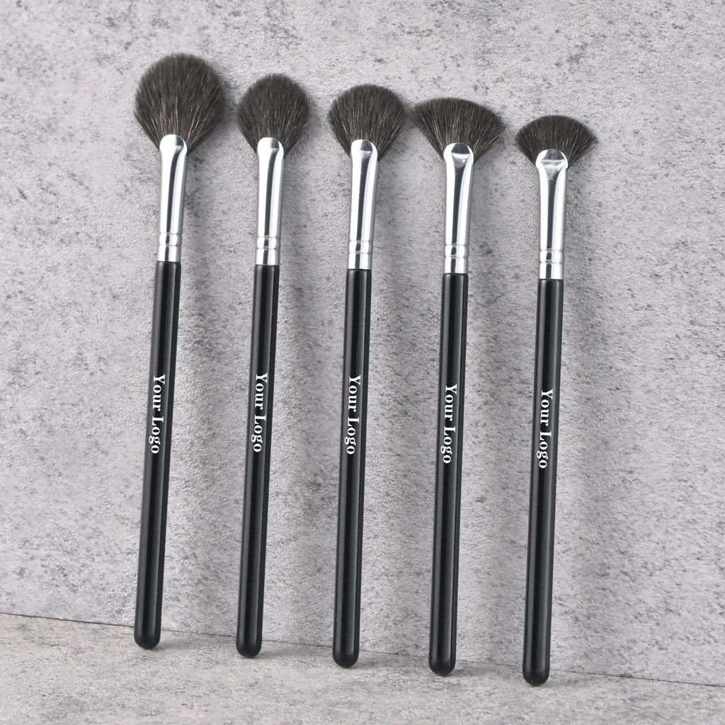 Fan Makeup Brush Wholesale Custom Logo Natural Goat Hair Brushes for Facial Cosmetic Loose Powder Highlighter Beauty Tool 10pcs Vue