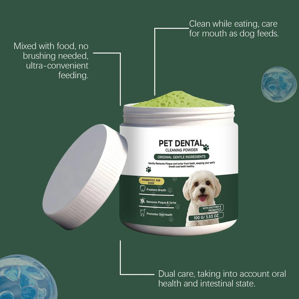 100g Home Dog Powder For Teeth Natural No Brushing Cleaner Pet Tooth Clean Powder For Dog For Puppy Kitten Small Large Breeds Vue