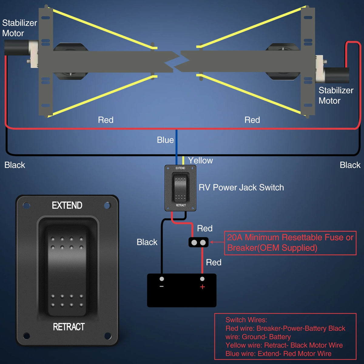 Nilight RV Electric Stabilizer Jack Switch Power Rocker Switches Extend Retract ON Off ON Momentary Waterproof with Harness for Trailer Boat Truck Linear Actuator Vue