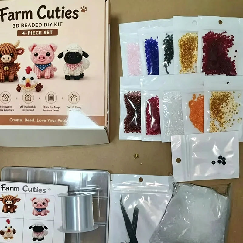 3D Animal Bead Craft Kit – Cow, Deer, Owl & Red Panda DIY Set DIY Bead Craft Kit Vue