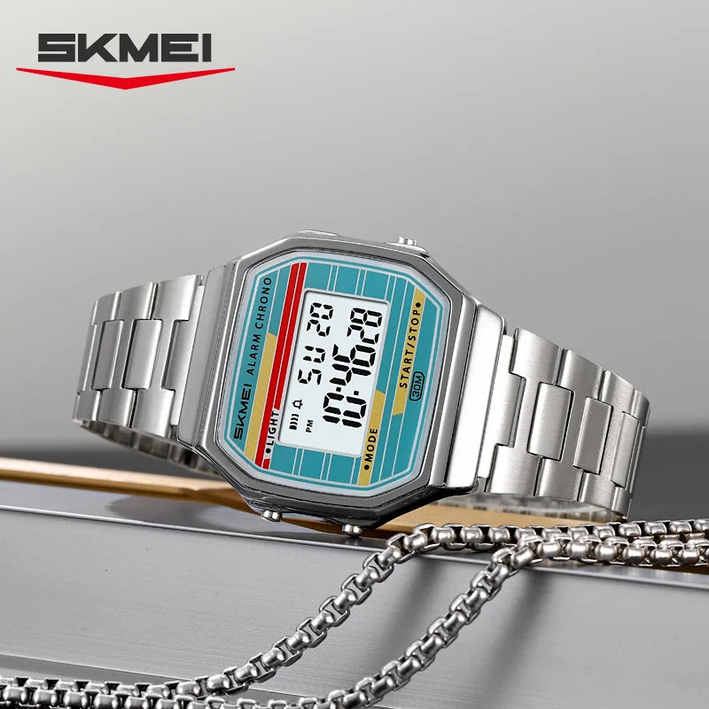 SKMEI 2514 Retro Digital Men's Watch – Stainless Steel, 30M Digital Men's Watch Vue