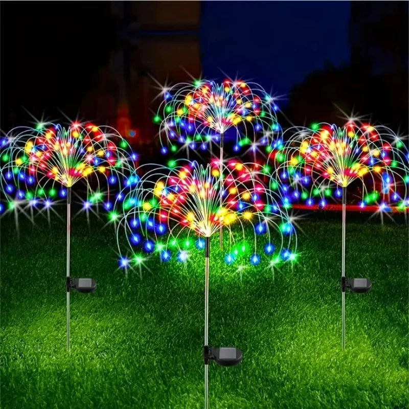 8 Mode Firework Lamp Solar Powered Outdoor Grass Globe Dandelion Fireworks Lamp for Garden Yard Lawn Landscape Holiday Light Vue