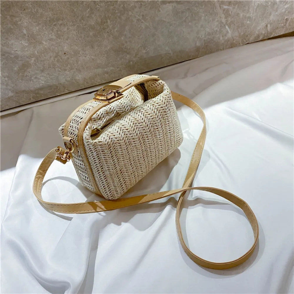 Straw Knitting Crossbody Bag Bohemian Shoulder Strap Woven Bucket