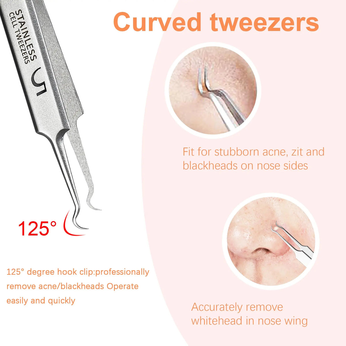 Blackhead Tweezers, Milia Remover, Pimple Popper Tool,Ingrown Hair Tweezers, Blackhead Extractor Vue