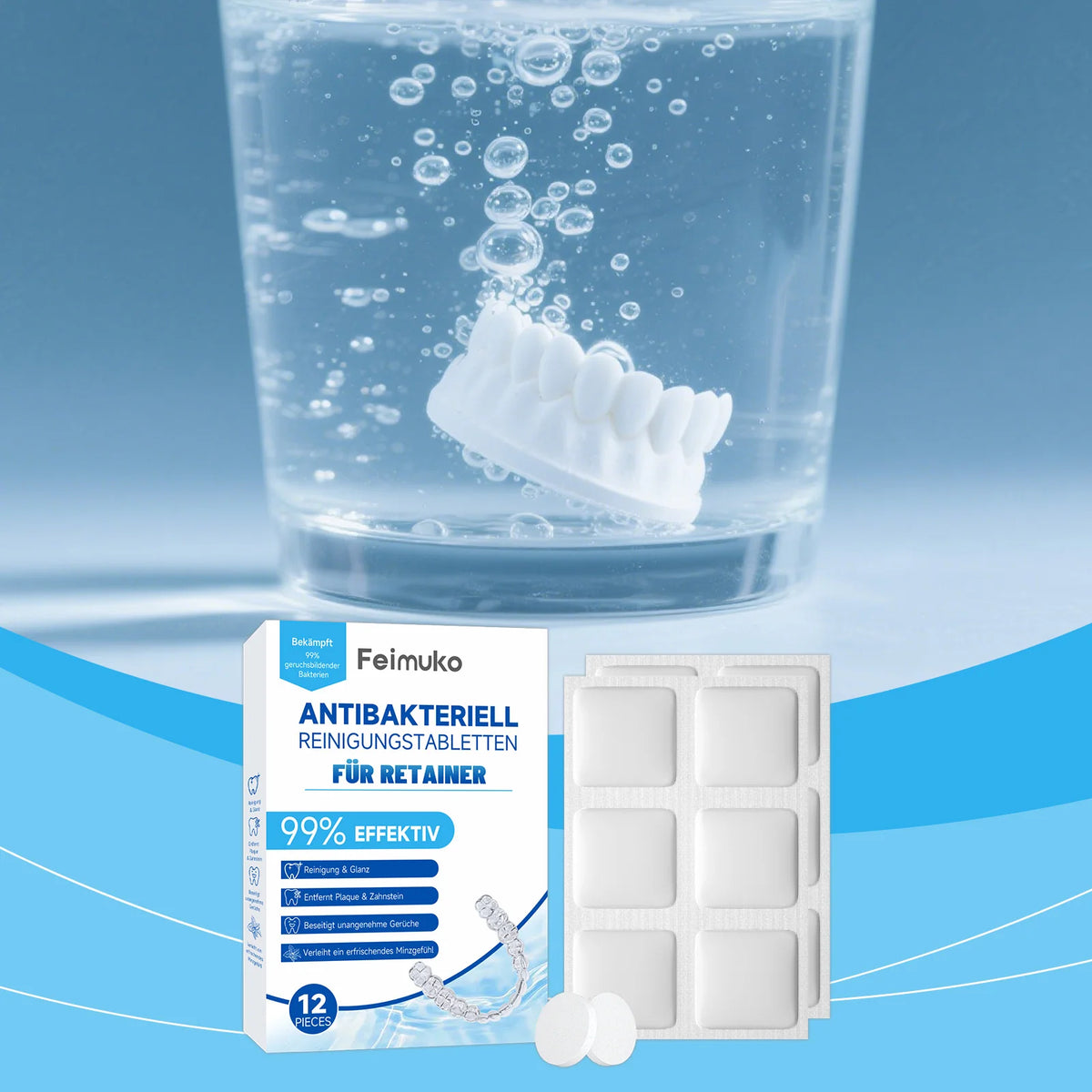 Denture & Retainer Cleansing Tablets – Powerful Removes Tartar, Stains & Buildup, Eliminates Odor, for Daily Denture Care Vue
