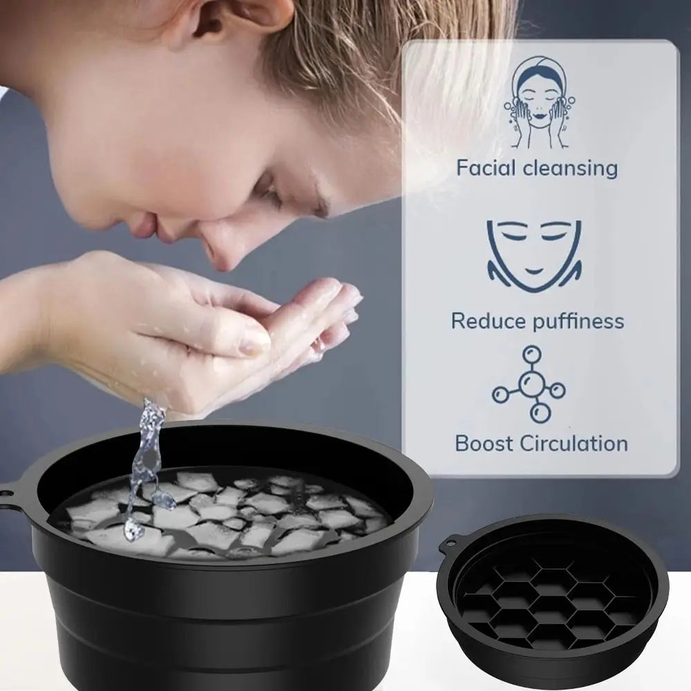 Foldable Face Ice Bath Bowl Silicone Built-in Tray Portable Basin