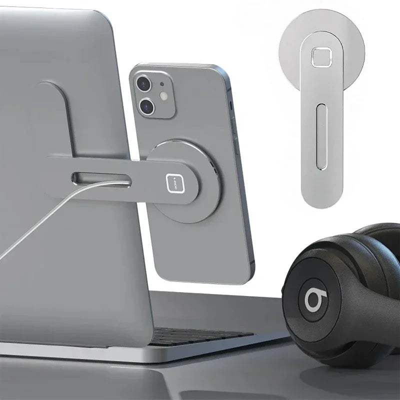 2026 Magnetic Laptop Phone Holder Computer Monitor Side Cell Phone Slim& Foldable For iPhone 14 13 12 Series Case and All Phone Vue