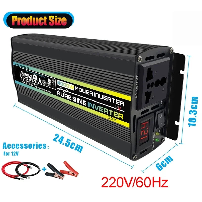 4000W Pure Sine Wave Power Inverter DC 12V to AC 220V | Car & Camp Power Inverter Vue