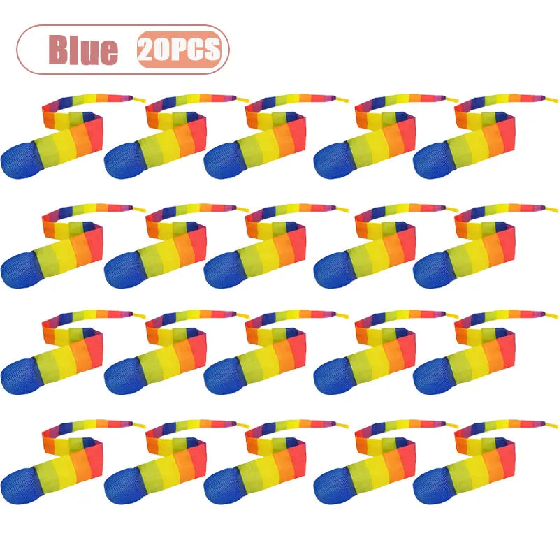 1-20PCS Rainbow Tail Throw Catch Ball Soft Colorful Playground Toy for Kids Adults School Training Gift Sports Durable Fun Vue Blue-20PCS