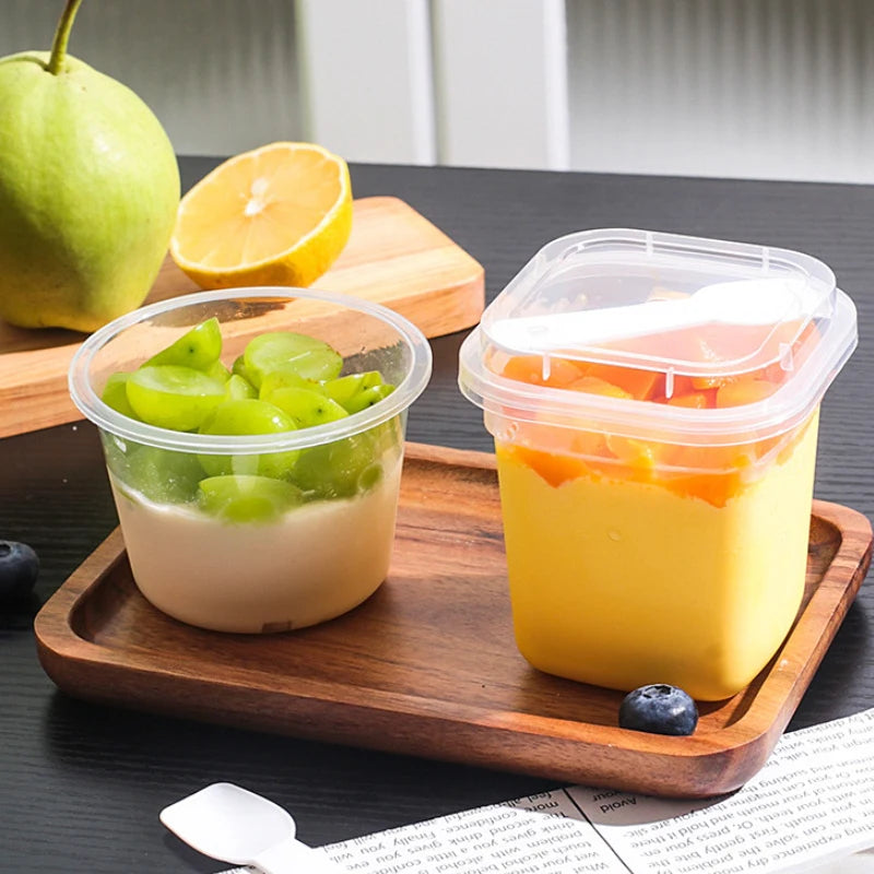 20PCS Plastic 220/280ml Dessert Cups With Lids Spoons Pudding Cup Dessert Cake Cup Appetizer Jelly Yogurt Dessert Baking Cup Vue