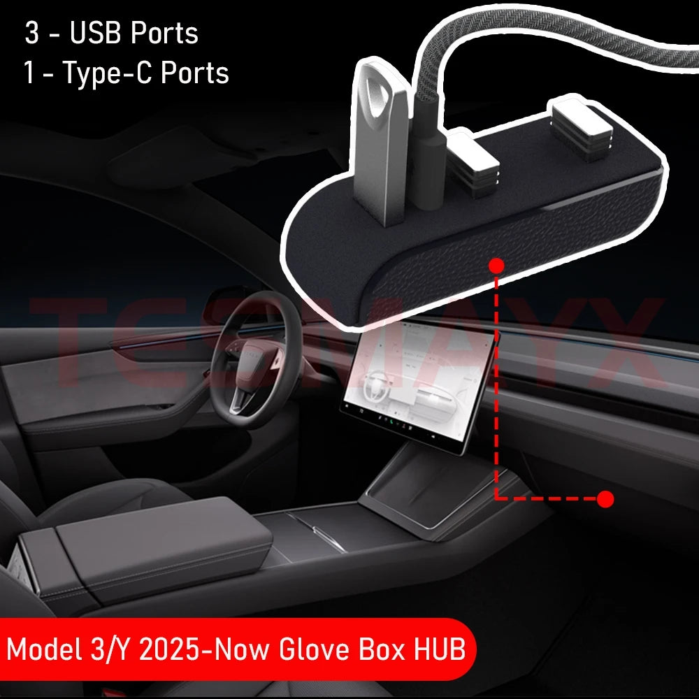 Glove Box Docking Station for Tesla Model 3 Y 3+ Y Juniper USB Hub Ports Car 4-in-1 USB Extender Charger Upgrade Data Transfer Vue