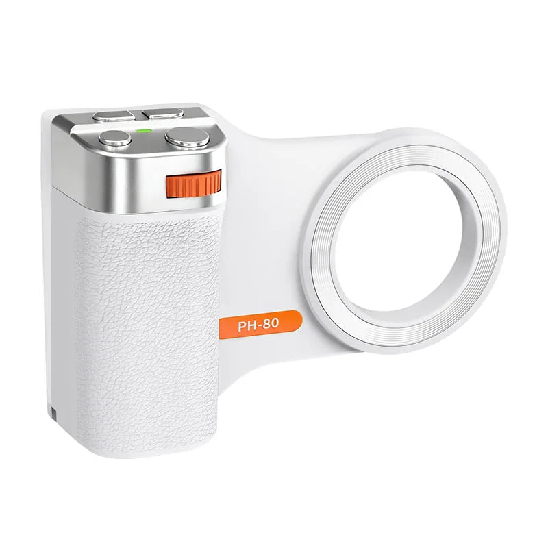 PH-80 Magnetic Camera Grip with Remote Shutter Fill Light Remote Control Handle Universal for Phones Vue WHITE