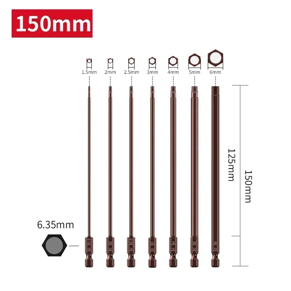 150mm Magnetic Hex Screwdriver Bits – Alloy Steel, 7 Sizes Hex Screwdriver Bits Vue