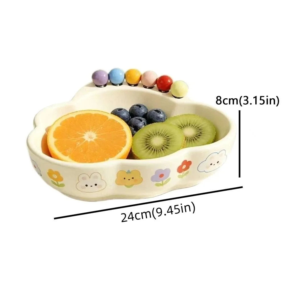 Large Capacity Fruit Bowl with Fork Detachable Crown Design Snack Plate High Legged Draining Water Fruit Serving Plate Vue Fruit Storage Tray