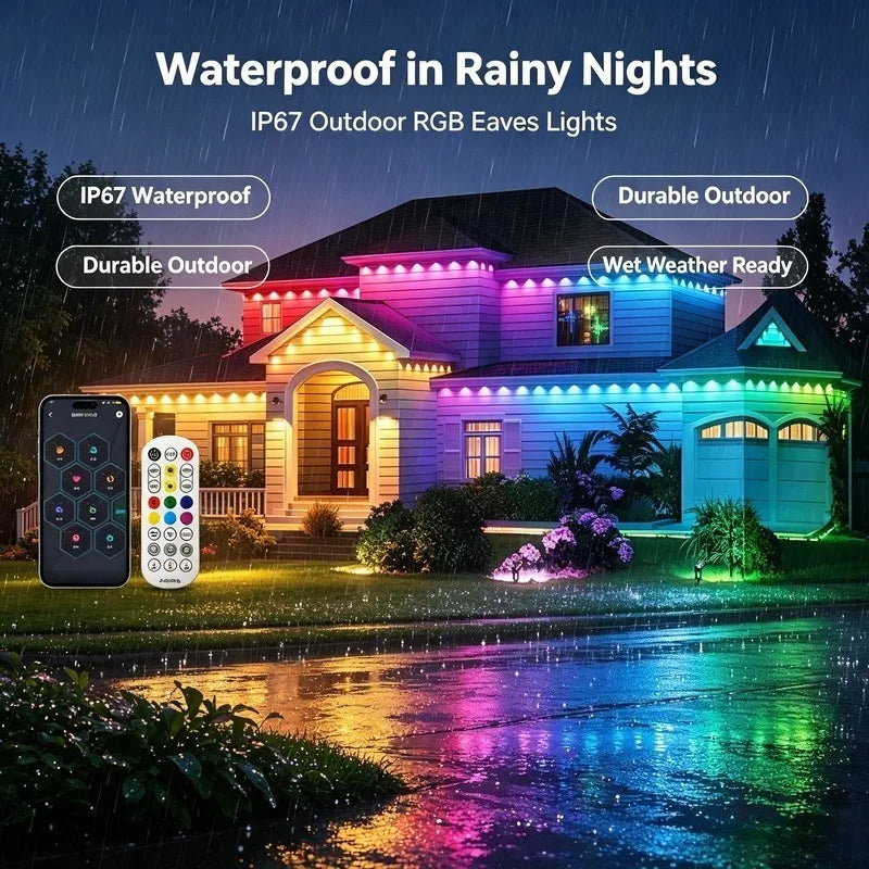 Outdoor Permanent LED Lights, RGB Color Changing Eaves Lights with Remote Control, Waterproof Holiday Decor Vue