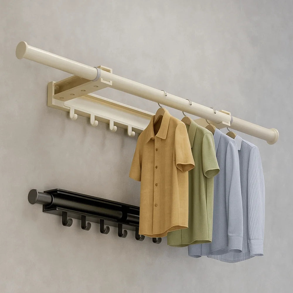 Carbon Steel Telescopic Clothes Rack Punch-free Adjustable Length Clothes Drying Rack Foldable Windproof Clothes Hanger Vue
