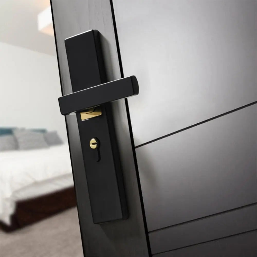 Silent Door Handle Lock Keys Set Universal Square Interior Door Handle Lockset Three Hinges Easy Install Door Knob Vue