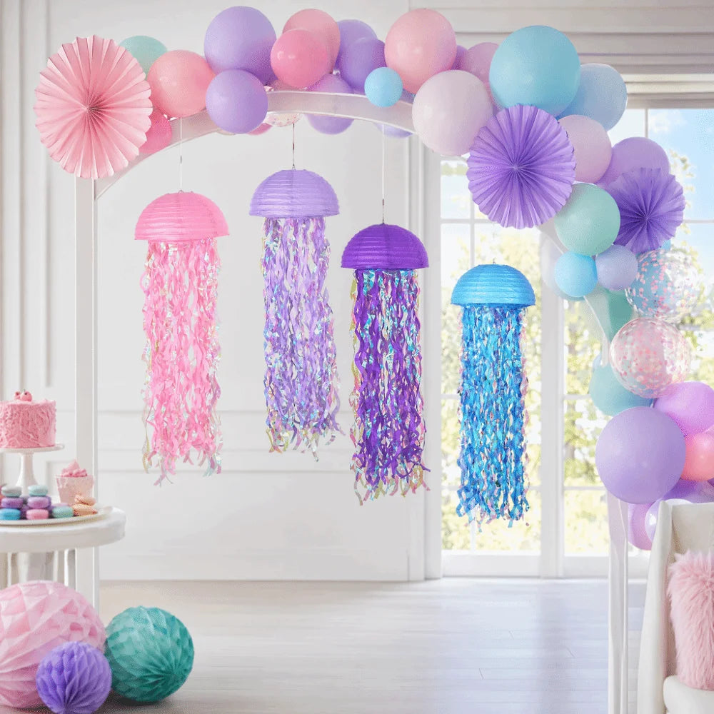 Creative Ocean Theme Jellyfish Lanterns Tassel Design Cartoon Hanging Lamp Ball Foldable Handmade Festival Lantern Mid-autumn Vue