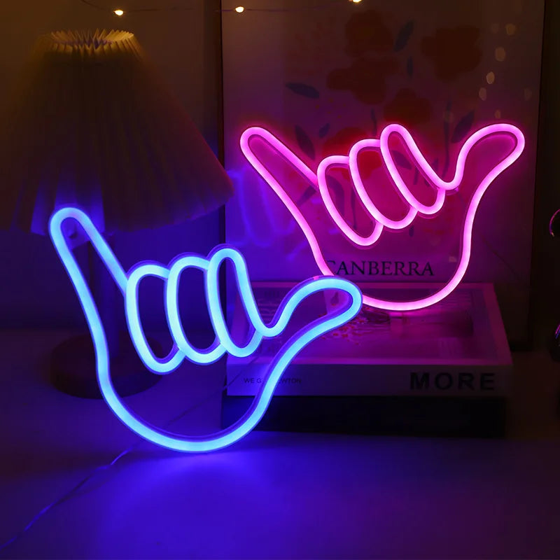 Finger Neon Sign Lights USB/Battery Powered LED Bar Light for Bedroom Room Decoration Gift Night Light Party Holiday N12 Vue