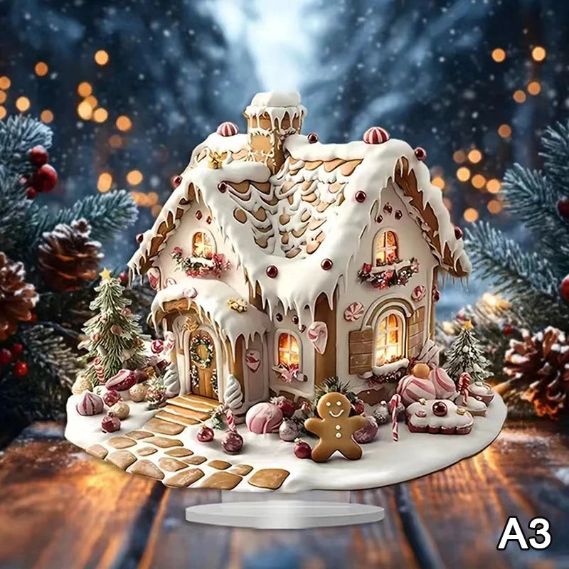 2D Flat Acrylic Christmas Desk Decor With Base Snowman House Rotating Carousel Design Indoor/Outdoor Home Office Decoration Vue A3