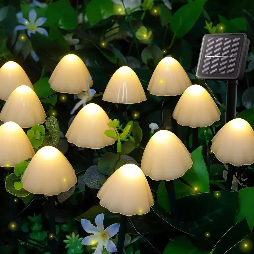 Waterproof Design Solar LED String Lights 3.5/3.8/5m 8 Modes Solar Pathway Lights Mini Mushroom Lights Color Changing Vue
