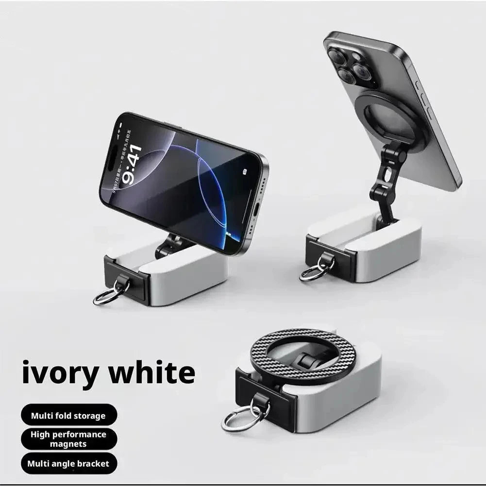 Magnetic Phone Stand Mount Foldable Extendable Portable Travel Holder for Desk Airplane Train Magnet Travel Phone Holder Vue WHITE