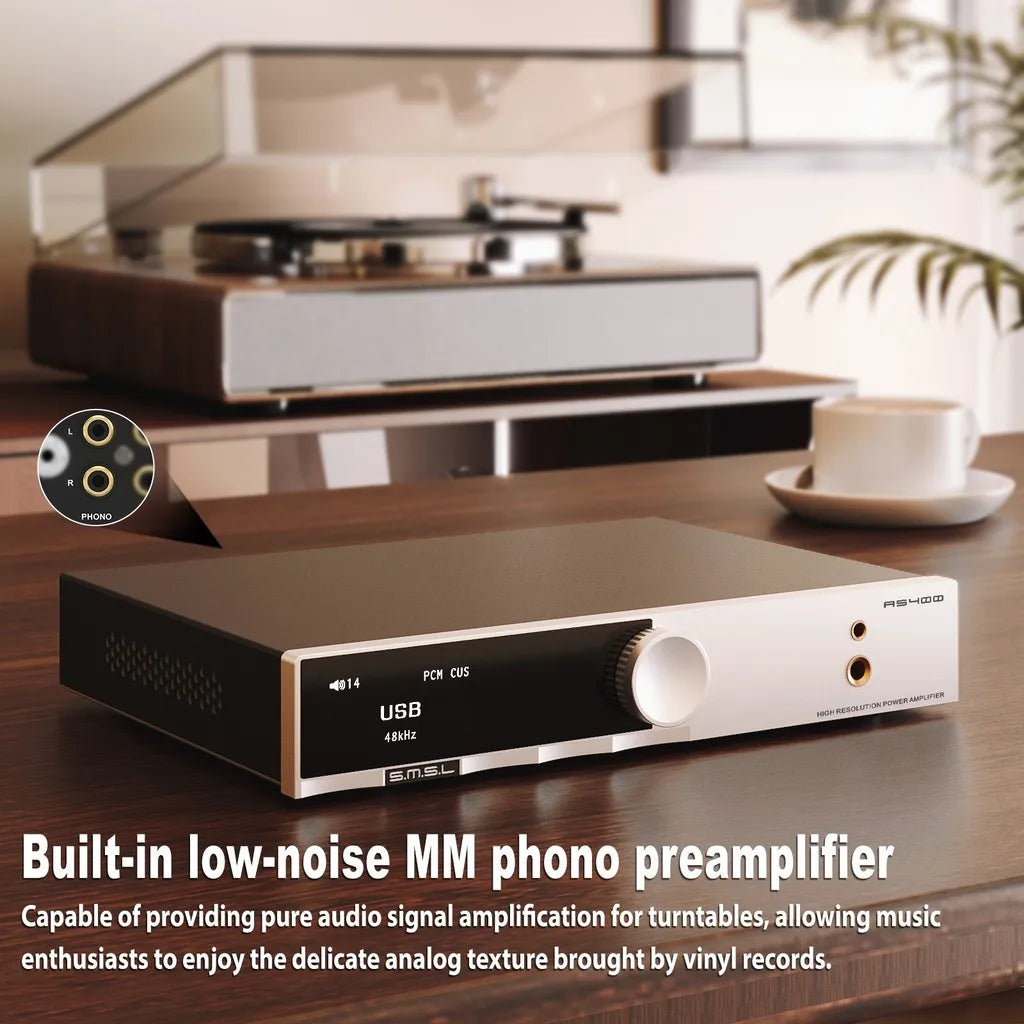 SMSL AS400 Hi-Fi DAC Amplifier | Bluetooth, Phono, MQA Integrated DAC Amplifier Vue