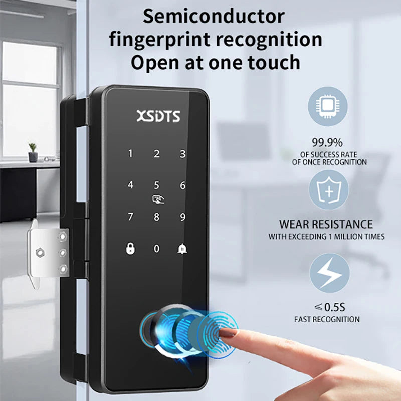 TT-Lock Smart Glass Door Lock Bluetooth Biometric Fingerprint Password Card Electronic Digital Lock Office Business Departments Vue