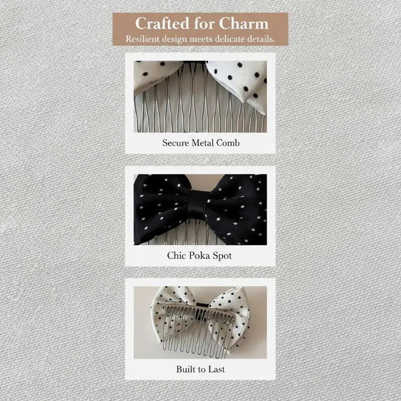 1 Pcs Polka Dot Bow Hair Combs Adorable Non Slip Metal Teeth For Daily Wear Parties Weddings Hair Styling Vue