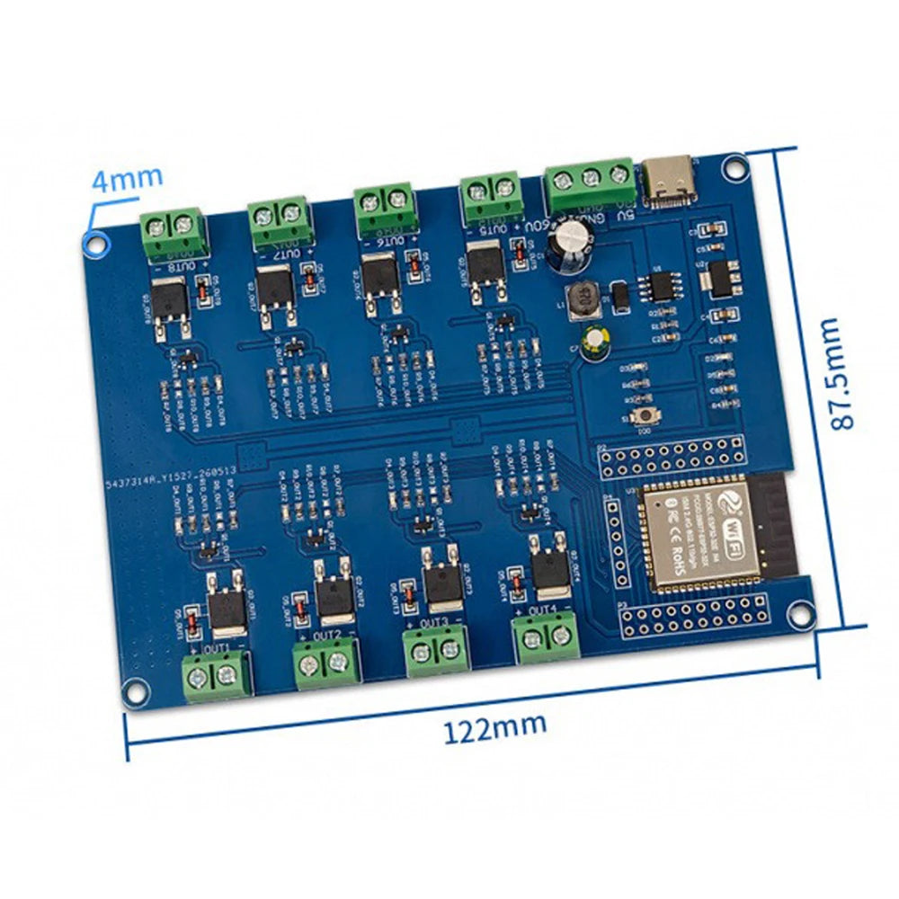 ESP32 8 Channel MOS Switch Development Board DC5-60V Type-C Power Supply WiFi BT IO UART Pins with Power/MOS Tube Led Indicator Vue