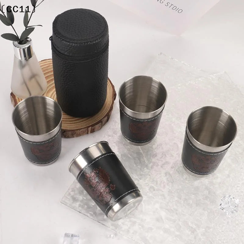 Outdoor Travel Cups Stainless Steel Cup PU Leather Portable Coffee